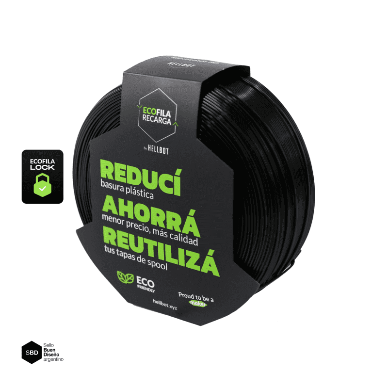Filamento Hellbot ECOFILA REC PLA 1,75mm 1k - Negro - Lock