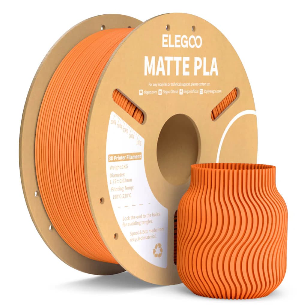 FILAMENTO ELEGOO PLA MATTE 1KG – Naranja 1.75mm – Paper Spool