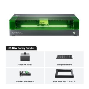 Grabadora Laser Xtool S1 40W + Rotativo RA2 Pro + Asist. de Aire + Riser + Panel HoneyComb